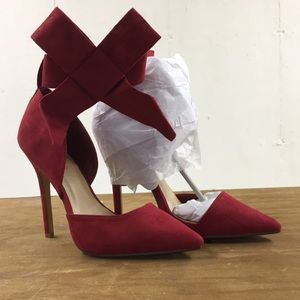 Justfab red bow ankle strap heels
